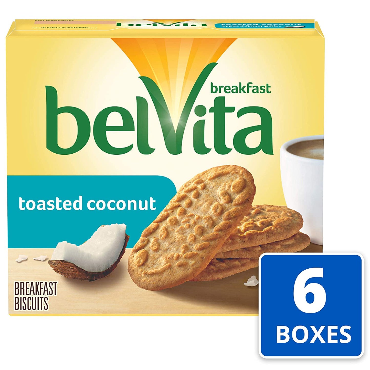 belVita Toasted Coconut Breakfast Biscuits, 6 Boxes of 5 Packs (4 Biscuits Per Pack) and Sandwich Peanut Butter Breakfast Biscuits, 6 Boxes of 5 Packs (2 Sandwiches Per Pack)