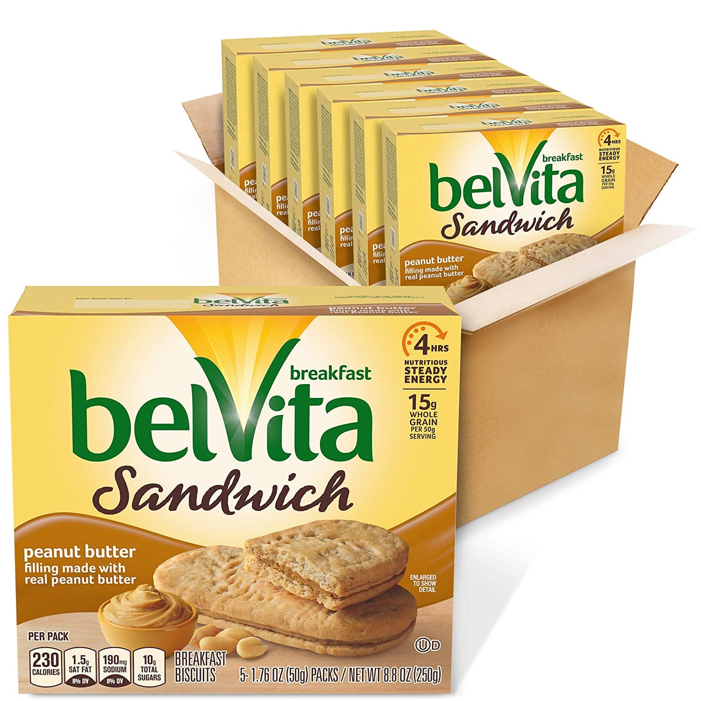 belVita Toasted Coconut Breakfast Biscuits, 6 Boxes of 5 Packs (4 Biscuits Per Pack) and Sandwich Peanut Butter Breakfast Biscuits, 6 Boxes of 5 Packs (2 Sandwiches Per Pack)
