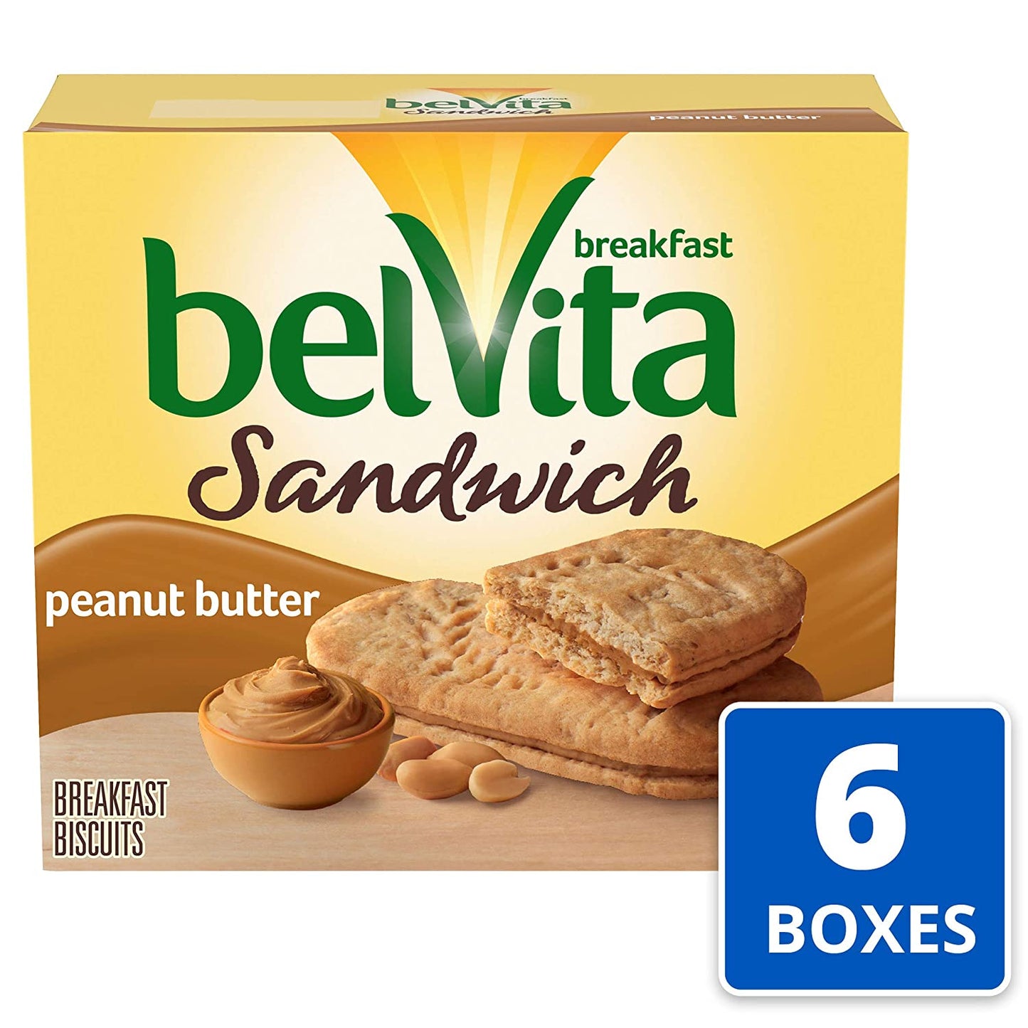 belVita Toasted Coconut Breakfast Biscuits, 6 Boxes of 5 Packs (4 Biscuits Per Pack) and Sandwich Peanut Butter Breakfast Biscuits, 6 Boxes of 5 Packs (2 Sandwiches Per Pack)