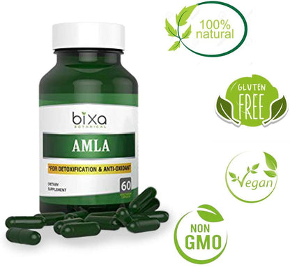 bixa BOTANICAL Amla Extract Tannins 40% Veg Capsules, Ayurvedic Herb For Detoxification Anti-Oxidant And Cardiac Health, Antioxidant Ideal Vitamin C Supplement and Immunity Booster 60 Count (450Mg)