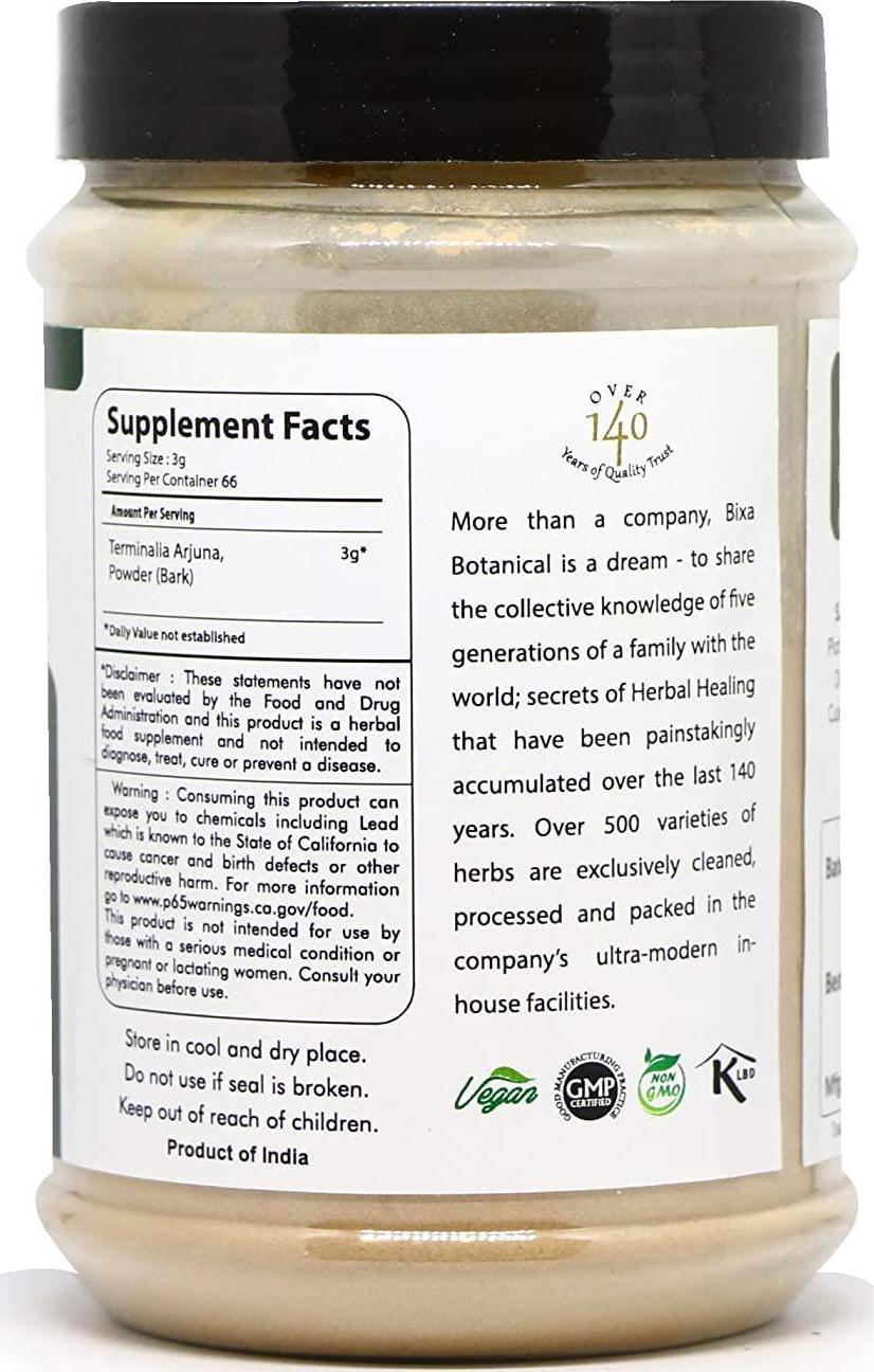 bixa BOTANICAL Arjuna Powder - 200G (7 Oz) (Terminalia Arjuna), Potent Heart Tonic and Rejuvenative | Helps To Heal Ulcers | Herbal Supplement For Heart Health.