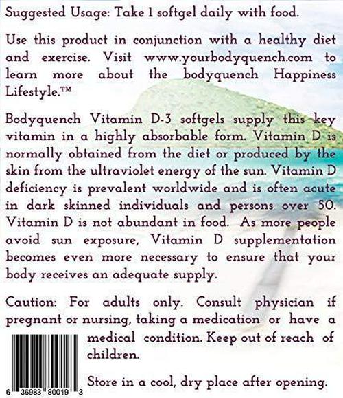 bodyquench Vitamin D-3 - High Potency 2000 IU per Serving 120 Softgels