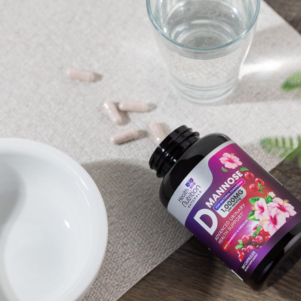 D-Mannose with Cranberry Extract 1350 Mg Complex - Fast-Acting Urinary Tract Health Support, Natural Non-Gmo & Vegan Capsules, Flush Impurities, Extra Strength Dmannose for Women & Men - 180 Capsules
