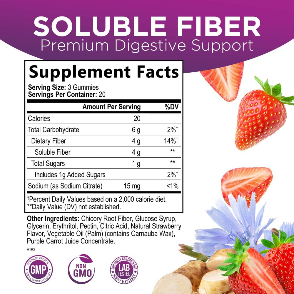Fiber Gummies for Adults, Fiber 4G Gummy - Daily Prebiotic Supplement & Digestive Health Support, Supports Regularity & Natural Prebiotic Fiber Gummy, Plant Based Fiber, Strawberry Flavor - 60 Gummies