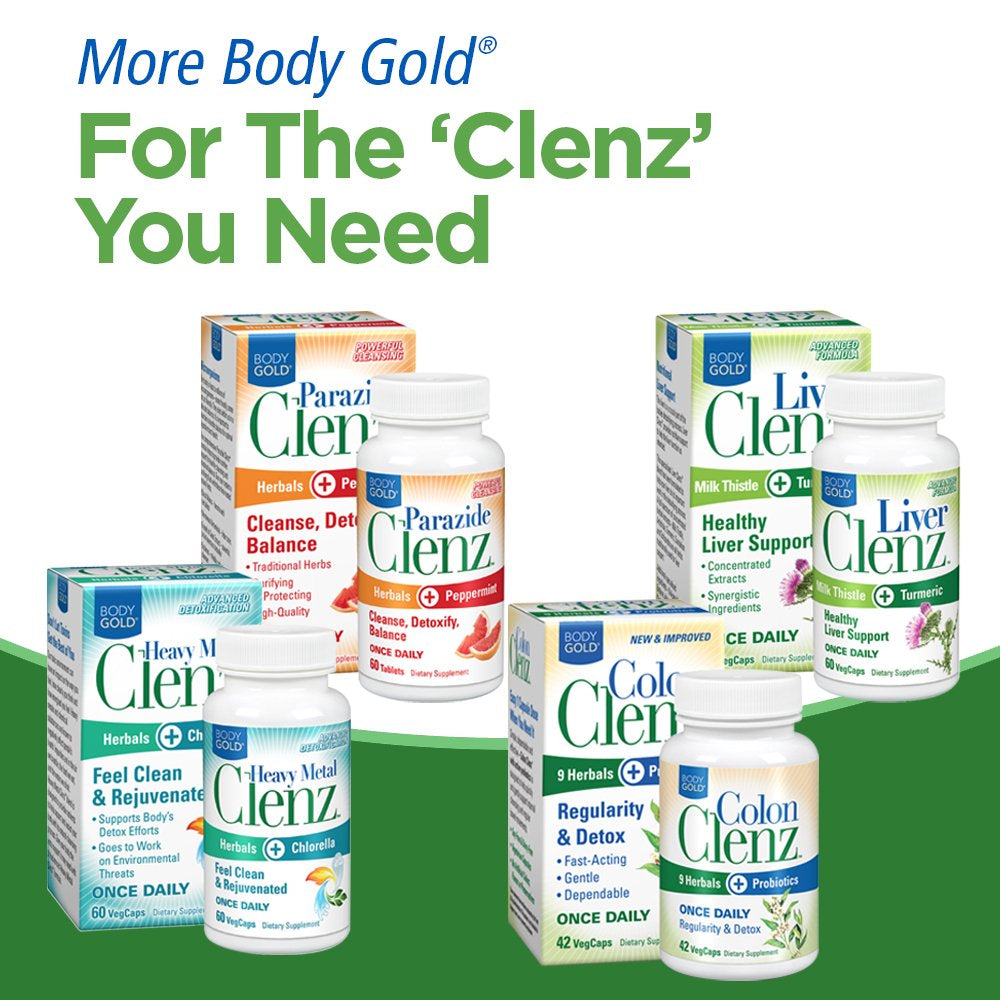Body Gold Digestive Clenz | Healthy Detoxification, Elimination & Nutrient Absorption Support | 30 Servings, 90 Vegcaps