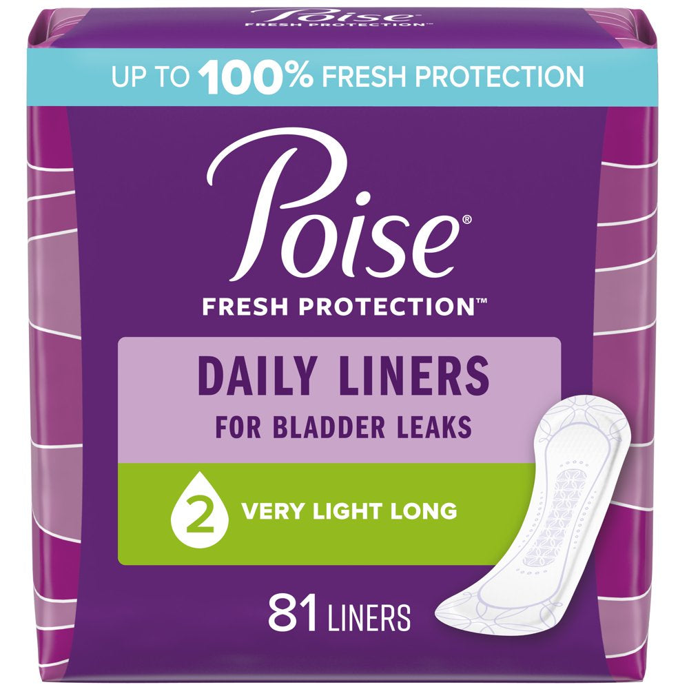 Poise Daily Incontinence Panty Liners, 2 Drop, Very Light Absorbency, Long, 81Ct