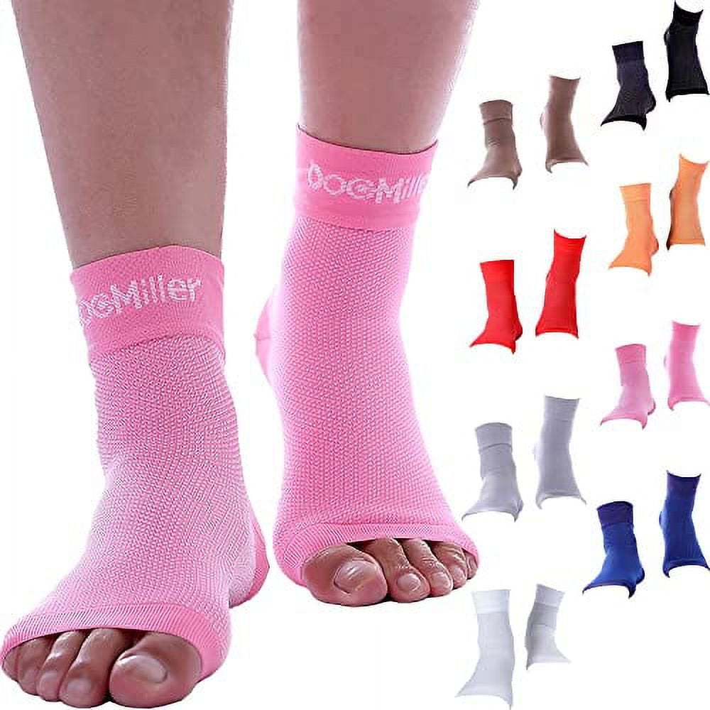 Doc Miller Ankle Compression Sleeve - Heel Brace for Heel Pain - Plantar Fasciitis Foot Wrap for Ankle Support and Neuropathy Relief - 1 Pair Pink Plantar Fasciitis Wrap - Large Size