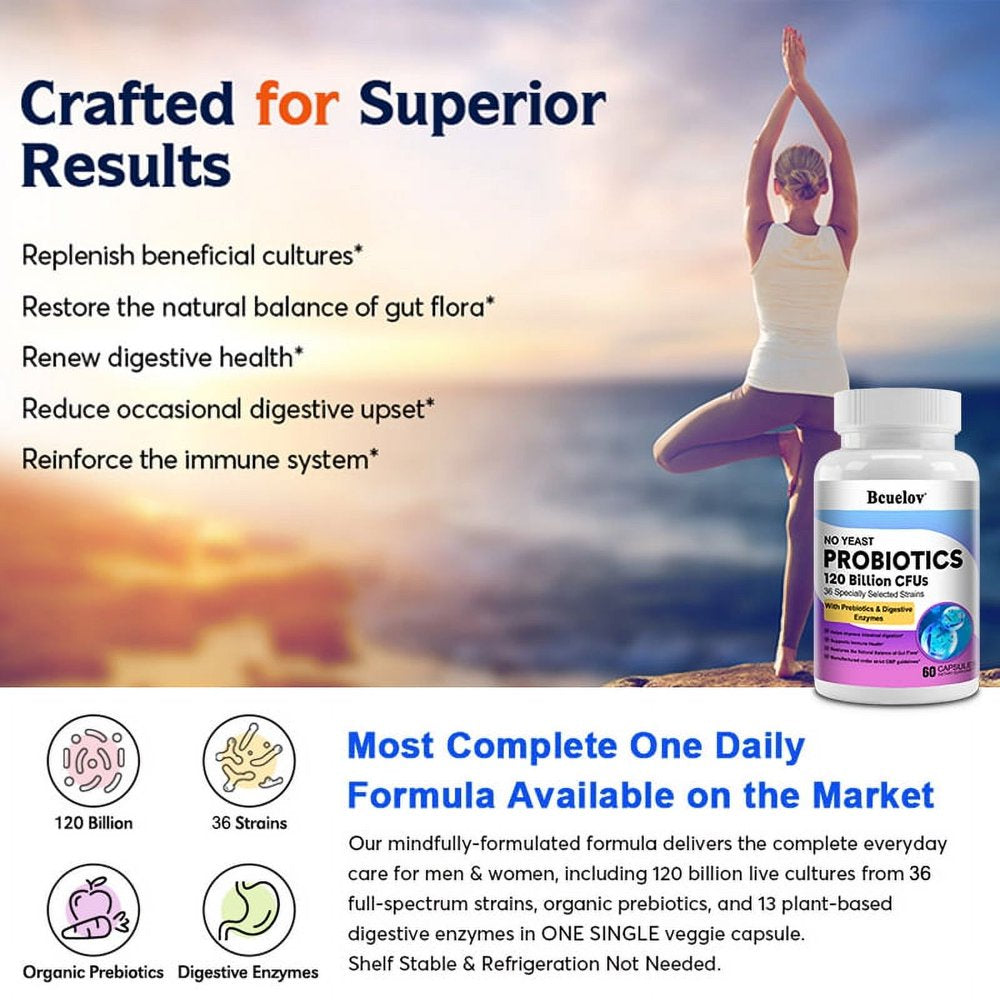 Bcuelov Probiotics 120 Billion CFU - 36 Strains, Gut Digestion and Immune Support