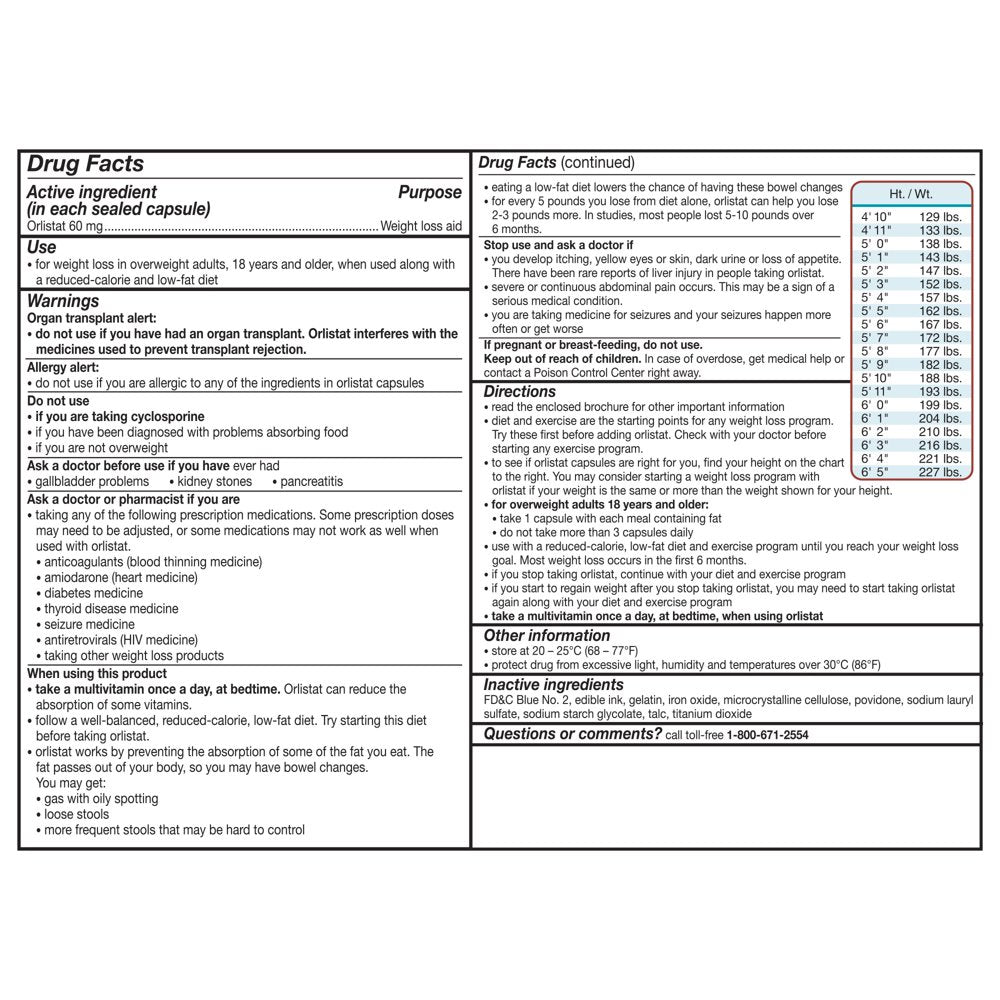Alli Orlistat Diet Weight Loss Supplement Pills, 60 Mg, 120 Ct