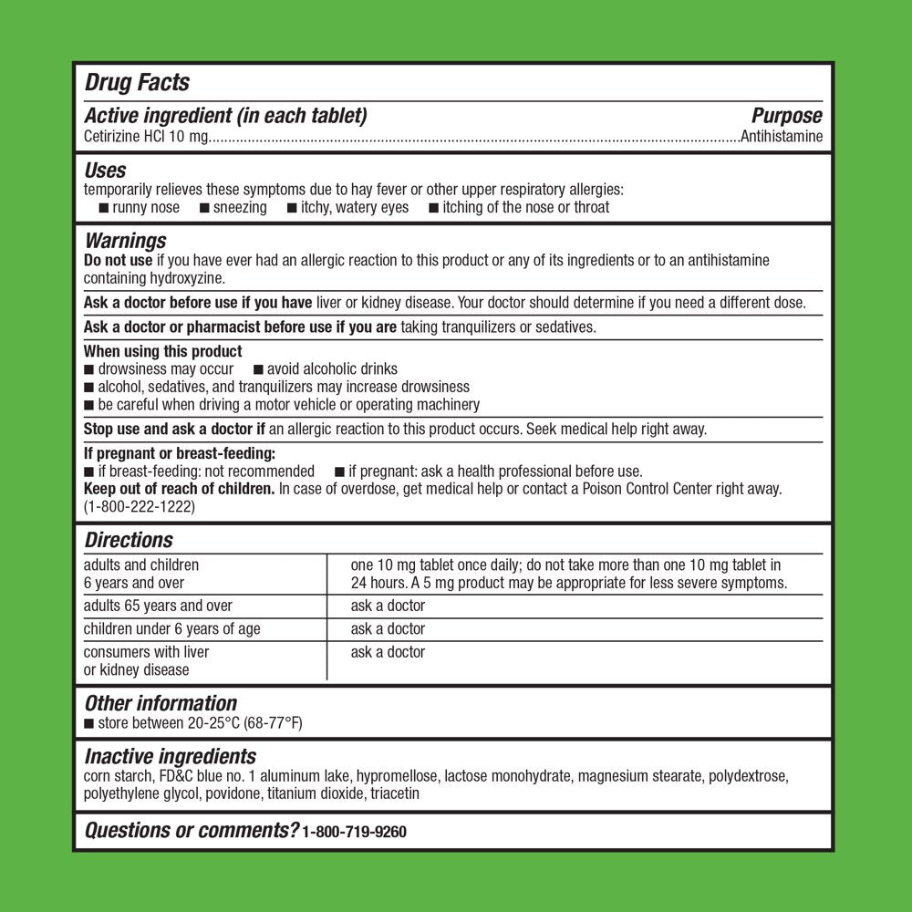 Equate Allergy Relief, Cetirizine Hydrochloride Tablets, 10 Mg, 14 Count