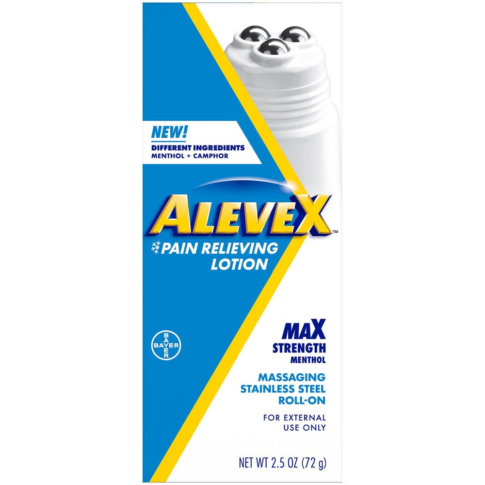 Alevex Pain Relieving Lotion with Rollerball Applicator, Topical Pain Reliever, 2.5Oz