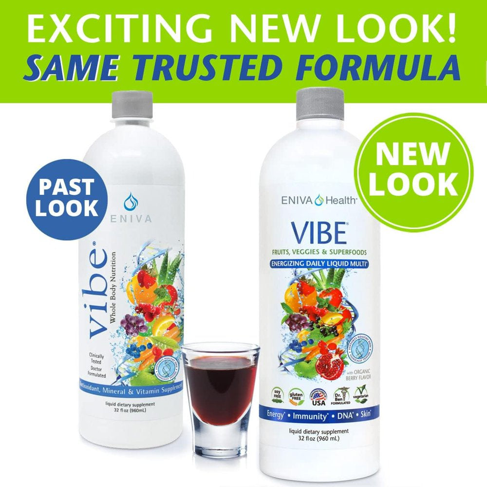 Eniva Vibe Liquid Daily Multivitamin with Vitamin A, B3, C, D, E & Amino Acids , Fruit & Veggie Superfood Supplement , Doctor Formulated , for Men and Women - 32 Oz Fruit 32 Fl Oz (Pack of 1)