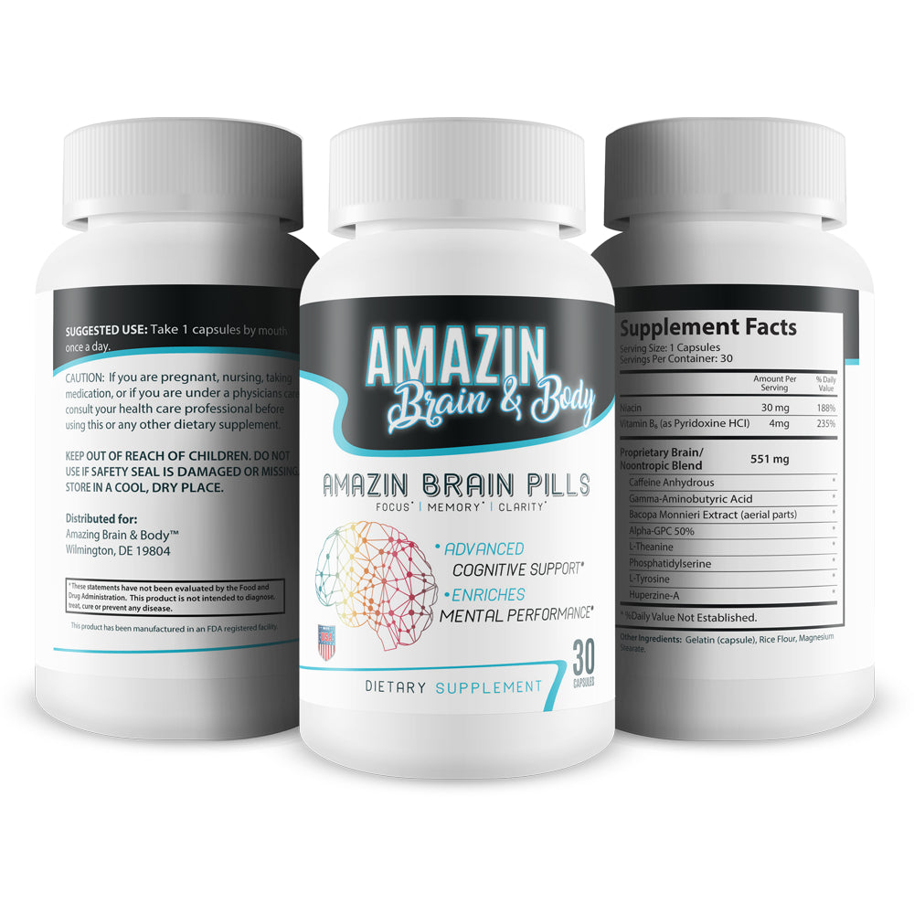 Amazin Brain Pills - Focus - Memory - Clarity - Advanced Cognitive Support - Enriches Mental Performance - Amazin Brain Supplement for Amazin Brain Support - Nootropics Brain Enhancement Aid