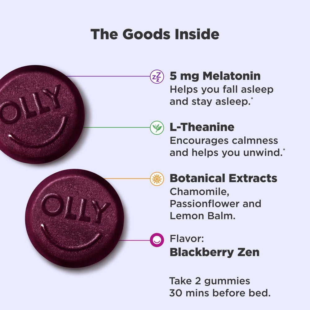 OLLY Extra Strength Sleep Gummy Supplement, 5Mg Melatonin, L Theanine, Blackberry, 50 Ct