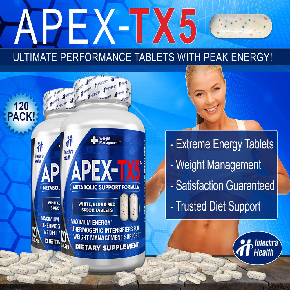 Apex-Tx5 Weight Management Diet Pills & Ultra Energy Supplement, 120 Tablets - Intechra Health