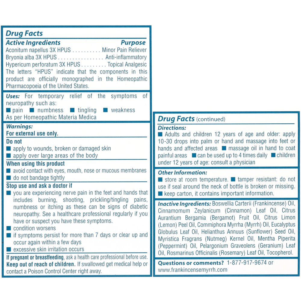 Frankincense & Myrrh, Neuropathy Pain Relief Rubbing Oil, 2Oz