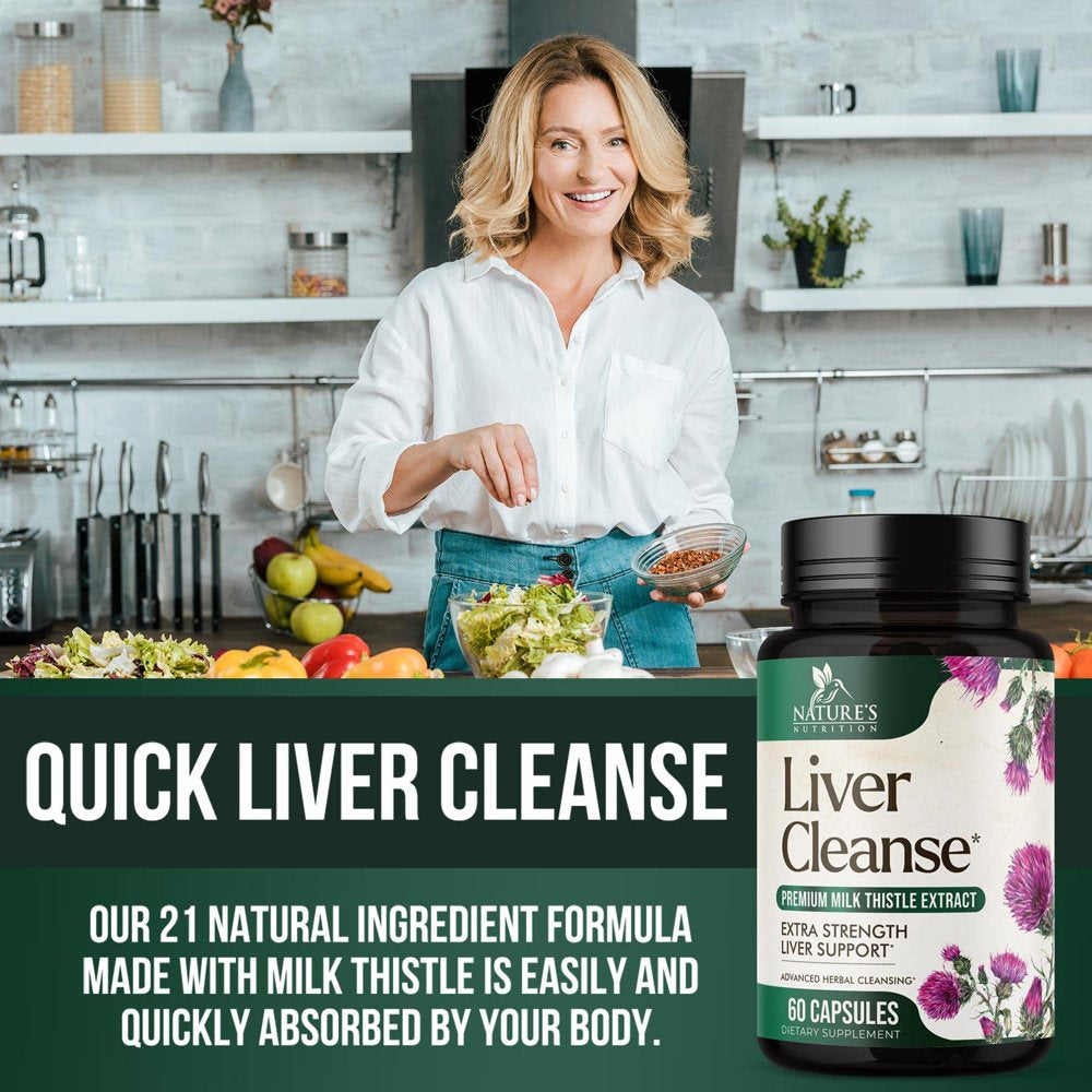 Gentle Liver Cleanse Detox & Repair Formula - Herbal Liver Support Supplement: Milk Thistle with Silymarin, Artichoke Extract, Dandelion, Beet, Chicory Root, & Turmeric for Liver Health - 60 Capsules