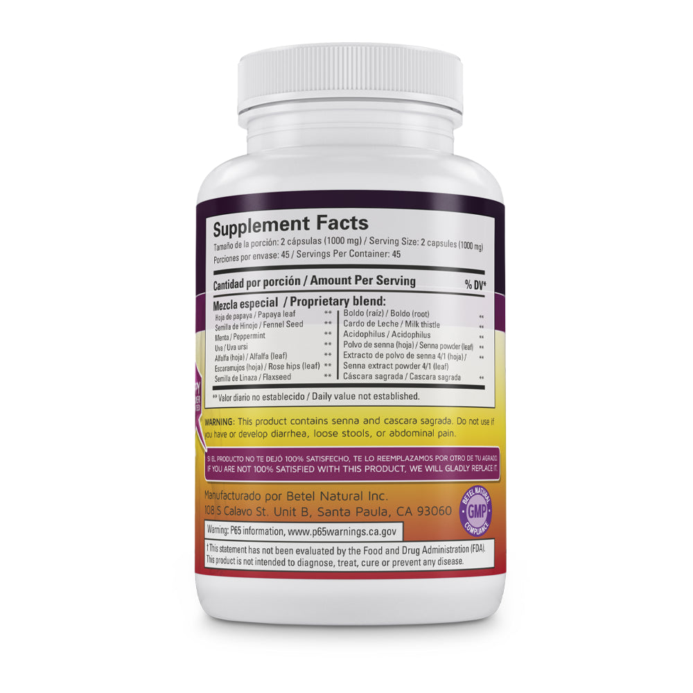 Detoxsan Capsules Total Detox Cleanse by Betel Natural - Healthy Liver and Colon - 1000 Mg per Serving