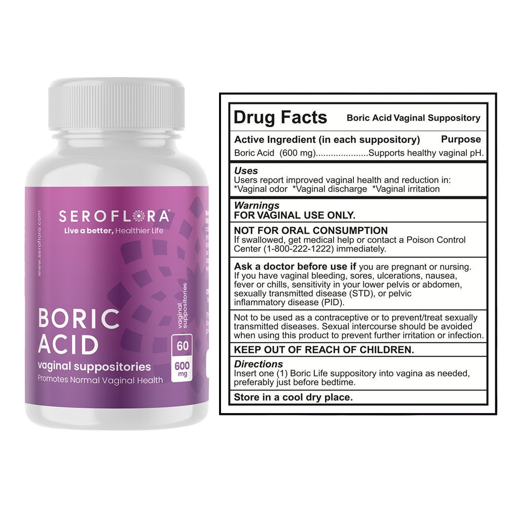 Seroflora Boric Acid Vaginal Suppositories for Yeast Infection (60Ct)