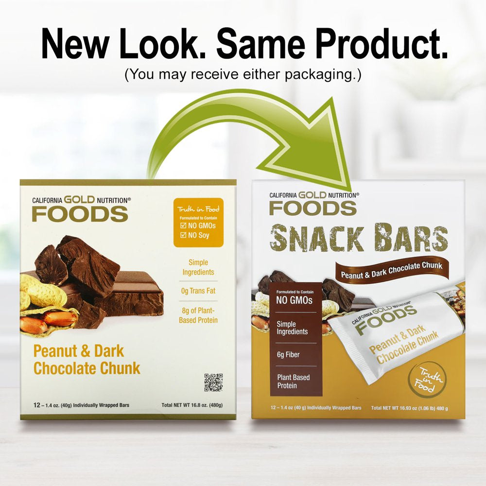 California Gold Nutrition FOODS, Peanut & Dark Chocolate Chunk Bars , 12 Bars, 1.4 Oz (40 G) Each