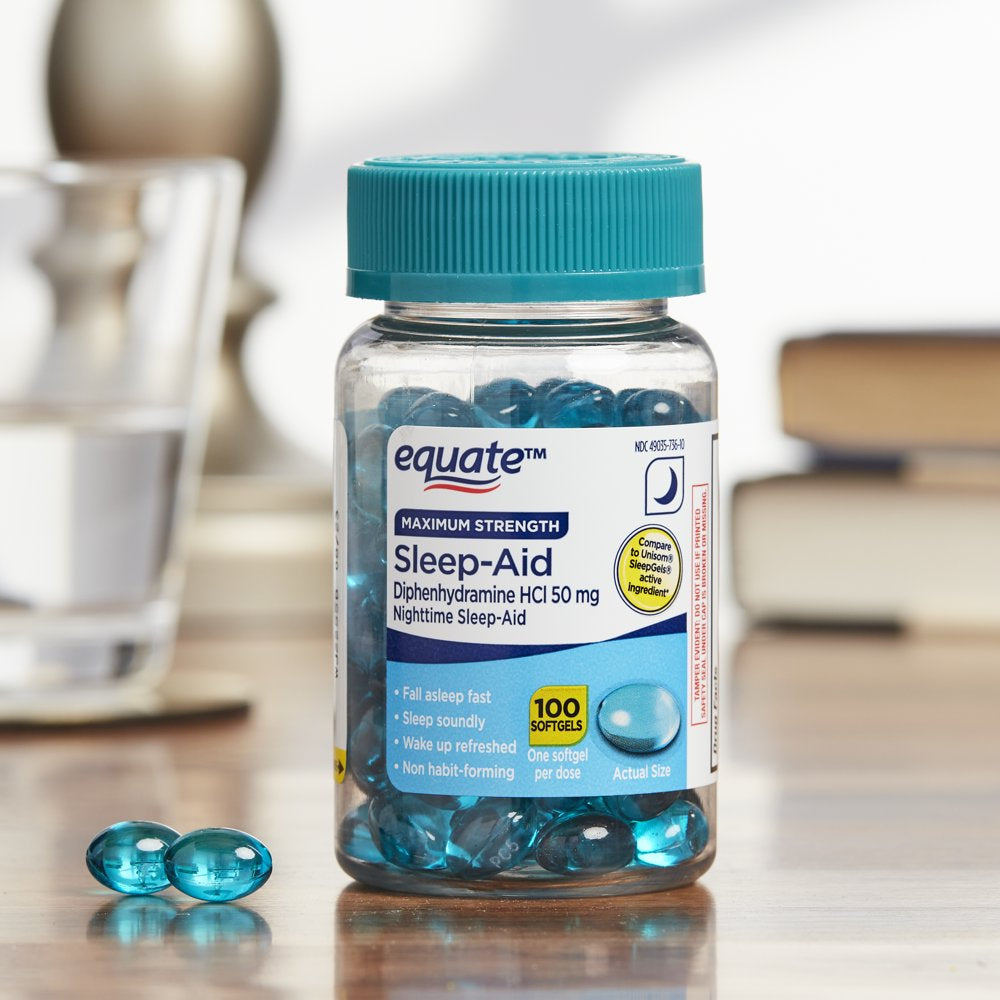 Equate Maximum Strength Diphenhydramine Hcl Sleep-Aid Softgels, 50 Mg, 100 Count