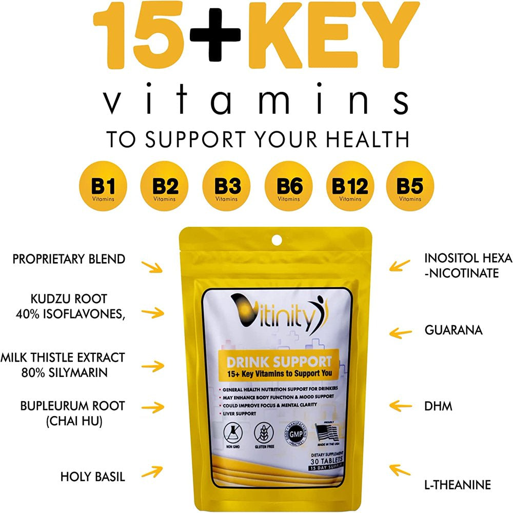Drink Support Supplement - Craving Support, Liver Health, Reduce Intake Formula - Kudzu, Milk Thistle, Holy Basil, NAC for All Natural Detoxify, Gradual Reduction, and Stopping - 30 Day