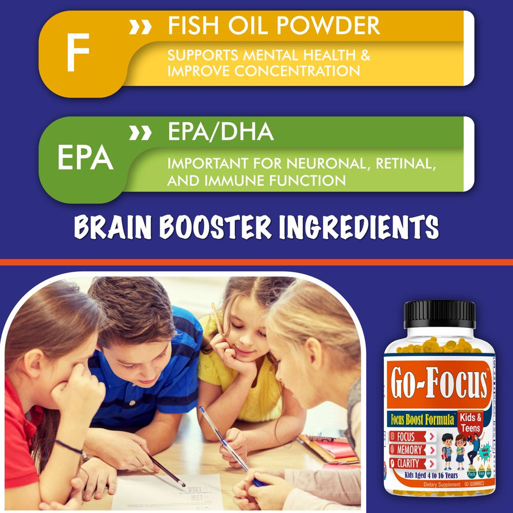 Brightkids Go Focus Kids Brain Supplements for Memory and Focus, Brain Health Supplements for Kids, Memory Booster Brain Focus Supplement for Kids & Teens- 60 Gummies by Celebrity Lifestyle
