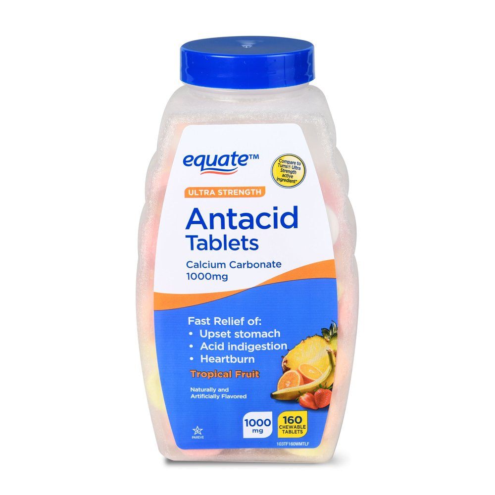 Equate Ultra Strength Antacid Tropical Fruit Chewable Tablets, 1000 Mg, 160 Count