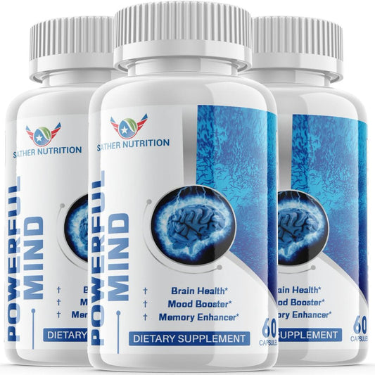 (3 Pack) Powerful Mind - Brain Boost Supplement - Dietary Supplement for Focus, Memory, Clarity, Cognitive - Advanced Nootropic Support Formula for Maximum Strength - 180 Capsules - Nutricity.com.au