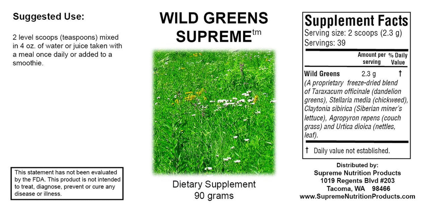 Supreme Nutrition Wild Greens Supreme, Pure 90 Gram Powder | 2.3 Grams per Serving