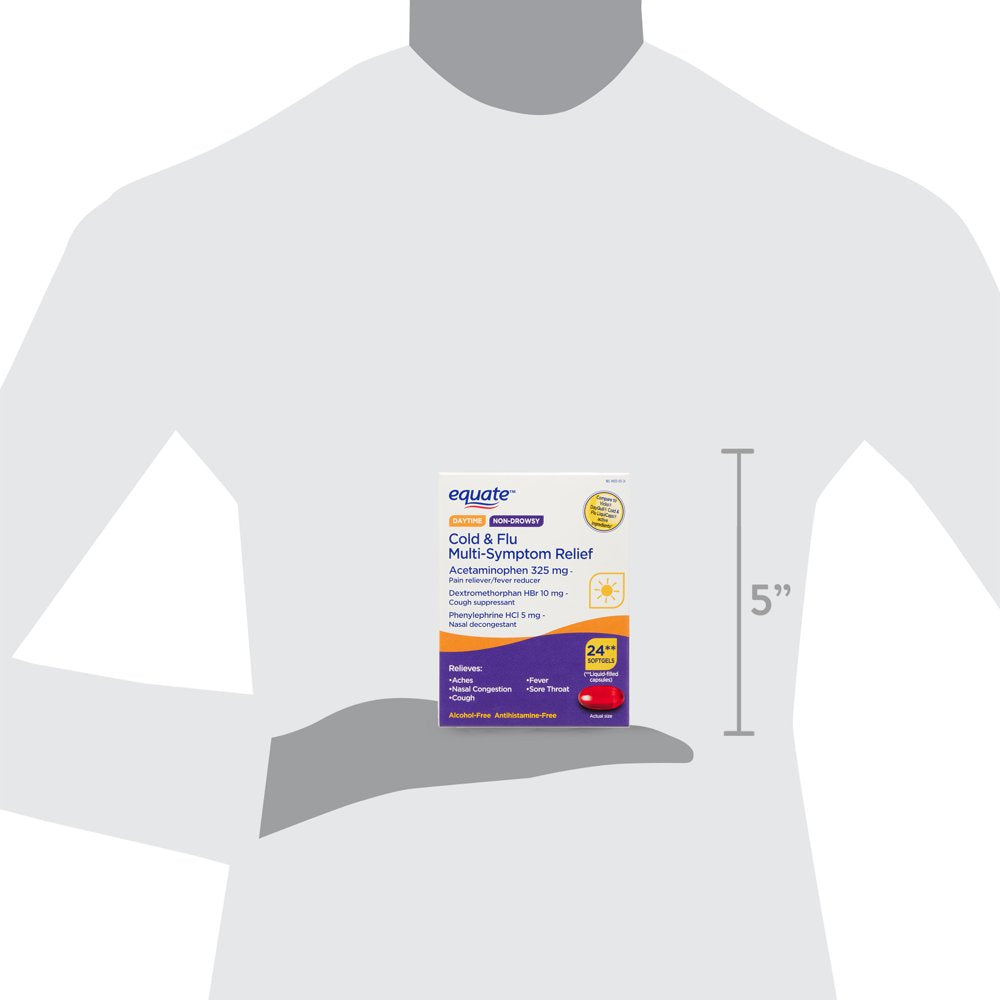 Equate Cold and Flu Multi-Symptom Relief Fever Reducer Throat Remedies Nasal Decongestant Gels, 24 Count