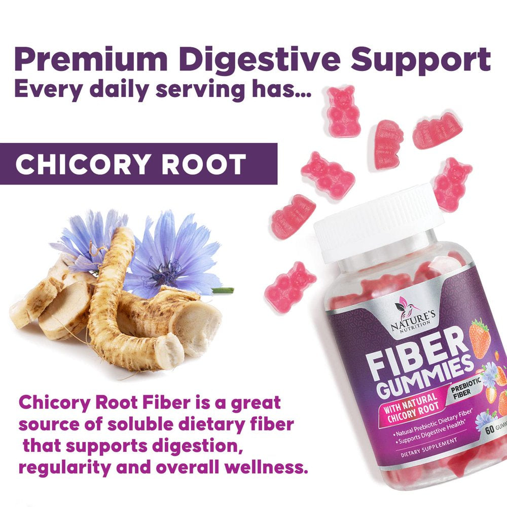 Fiber Gummies for Adults, Fiber 4G Gummy - Daily Prebiotic Supplement & Digestive Health Support, Supports Regularity & Natural Prebiotic Fiber Gummy, Plant Based Fiber, Strawberry Flavor - 60 Gummies