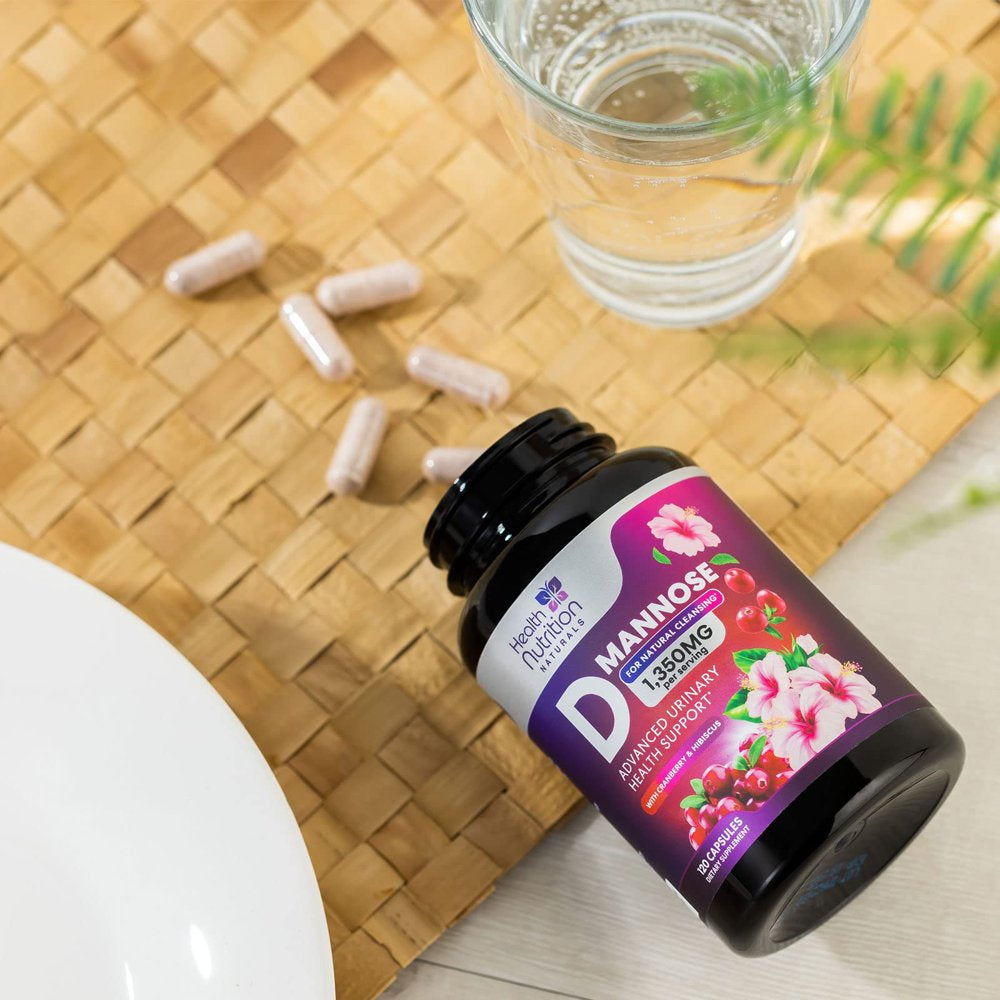 D-Mannose with Cranberry Extract 1350 Mg Complex - Fast-Acting Urinary Tract Health Support, Natural Non-Gmo & Vegan Capsules, Flush Impurities, Extra Strength Dmannose for Women & Men - 120 Capsules