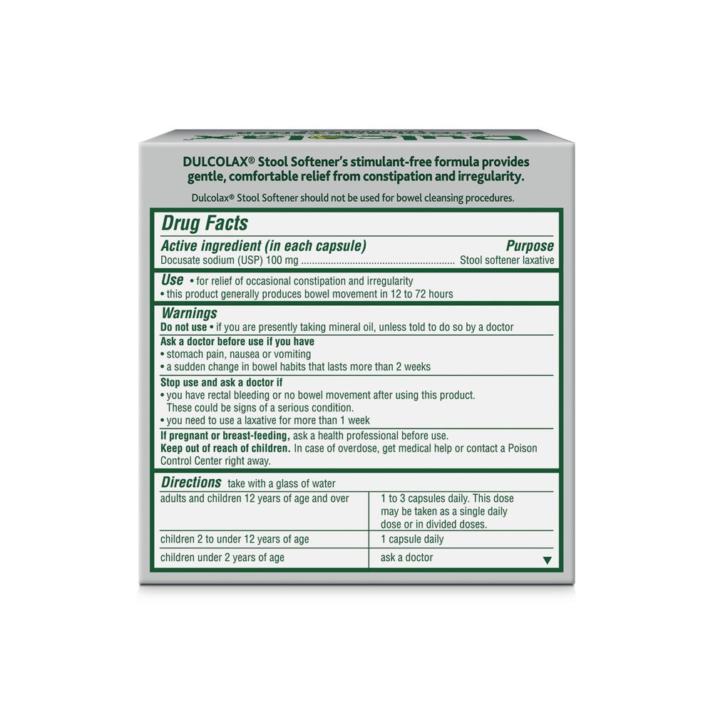 Dulcolax Stool Softener Laxative Liquid Gel Tablets for Gentle Constipation Relief 100Ct