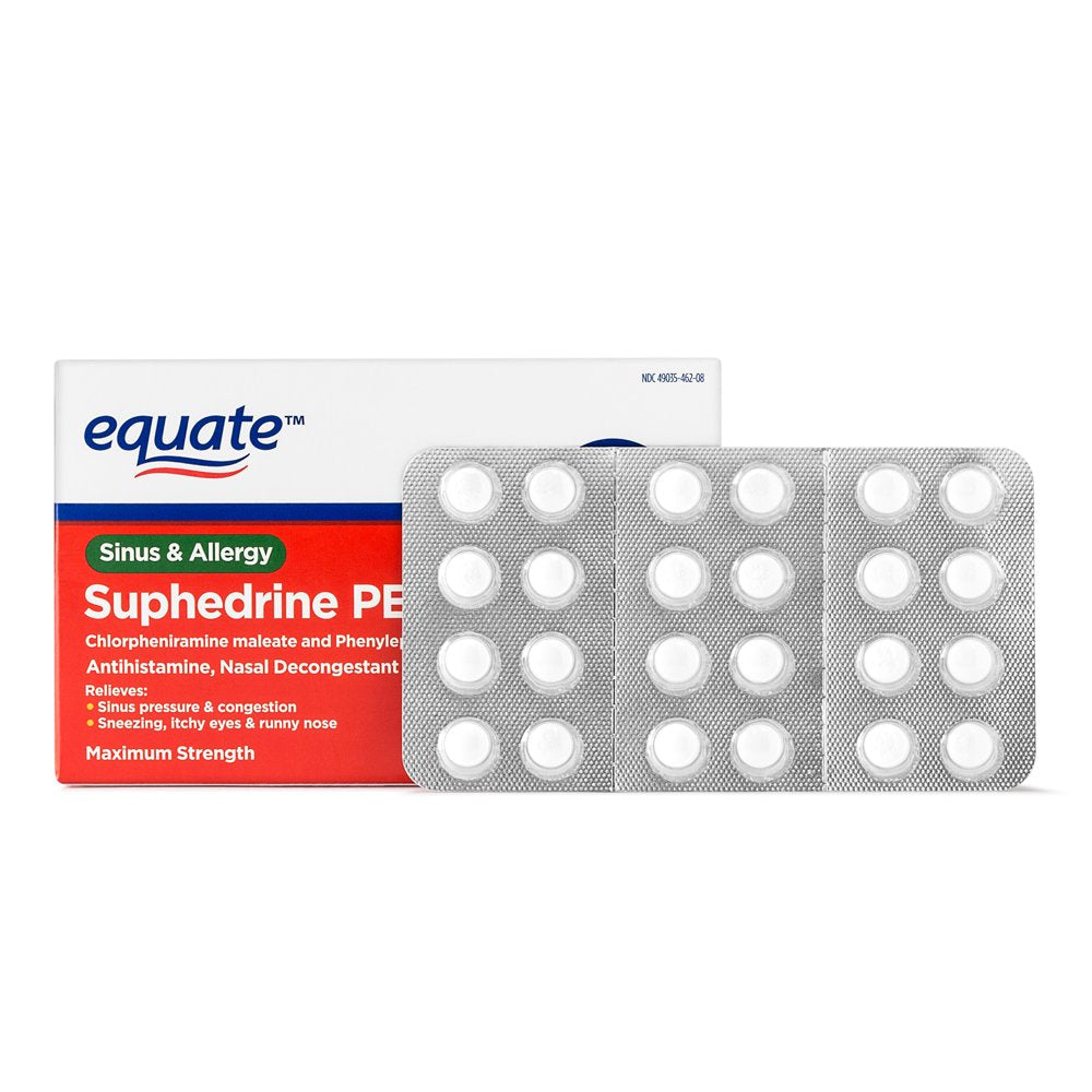 Equate Sinus & Allergy Suphedrine PE Nasal Decongestant Tablets, 24 Count