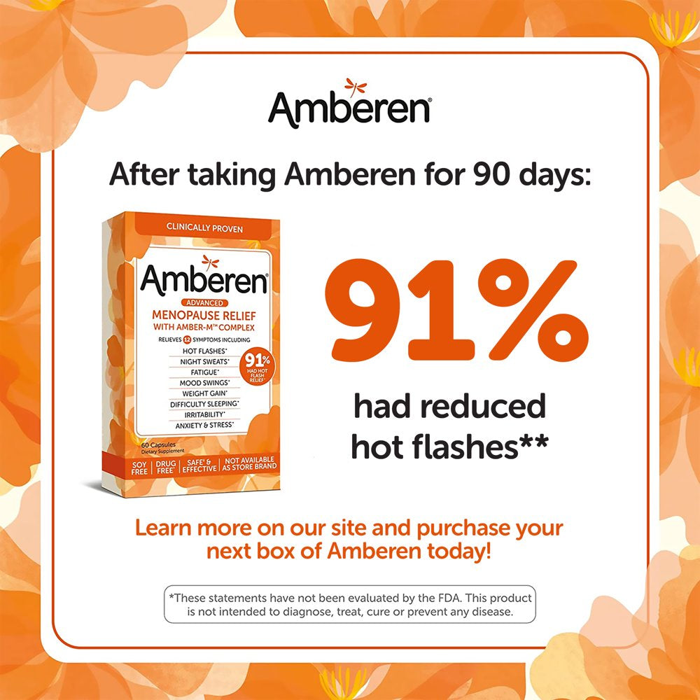 Amberen Multi-Symptom Menopause Relief Supplements for Women, Hot Flash & Night Sweats Relief, 60 Count
