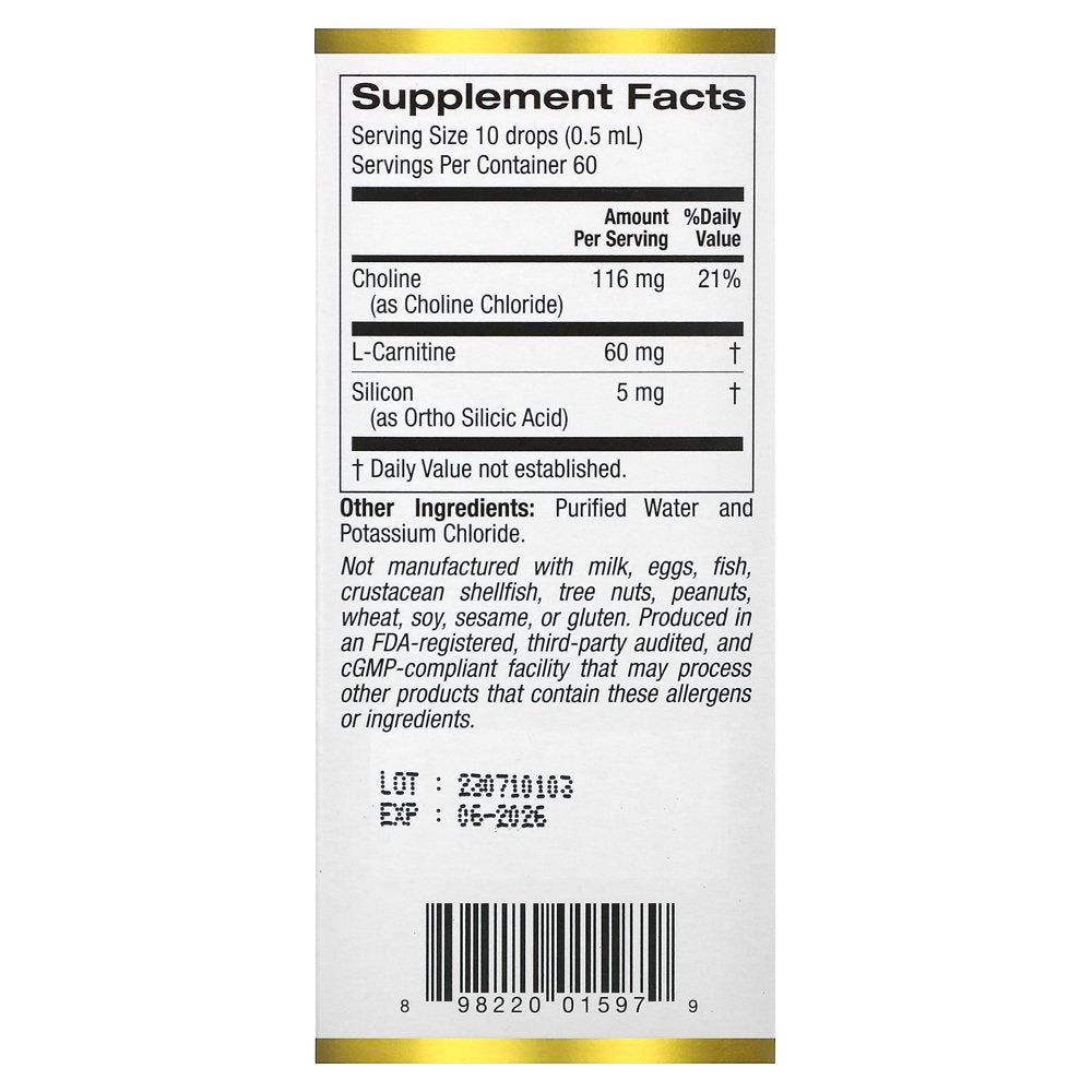 California Gold Nutrition Choline Silica Complex, 1 Fl Oz (30 Ml)