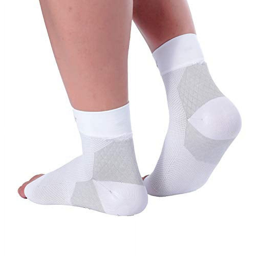 Doc Miller Ankle Compression Sleeve - Heel Brace for Heel Pain - Plantar Fasciitis Foot Wrap for Ankle Support and Neuropathy Relief - 1 Pair White Plantar Fasciitis Wrap - Medium Size