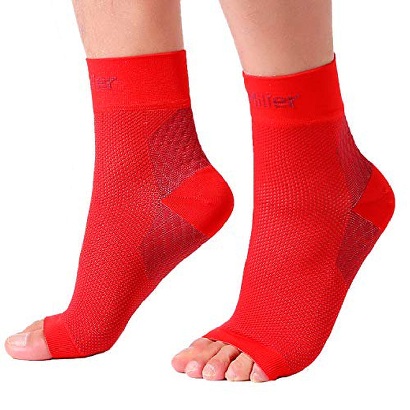 Doc Miller Ankle Compression Sleeve - Heel Brace for Heel Pain - Plantar Fasciitis Foot Wrap for Ankle Support and Neuropathy Relief - 1 Pair Red Plantar Fasciitis Wrap - Xx-Large Size