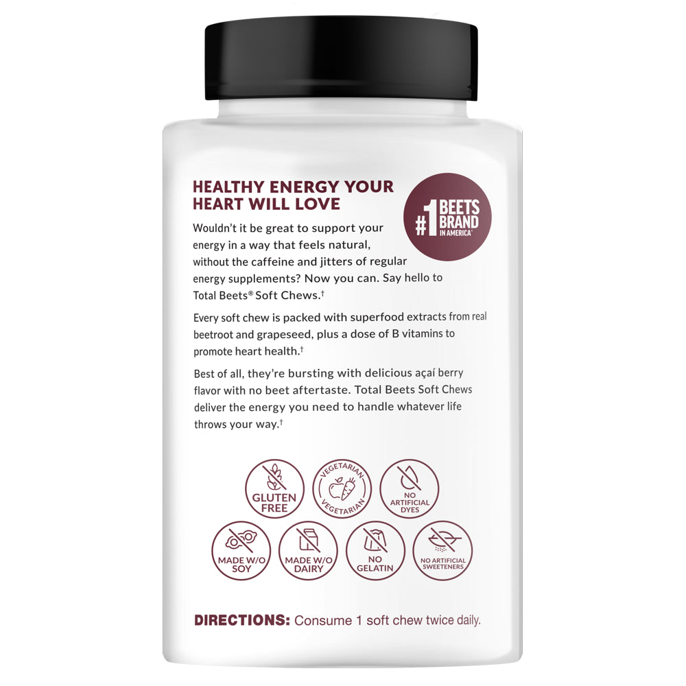 Force Factor Total Beets Soft Chews with Beetroot Supplement, 60 Chews