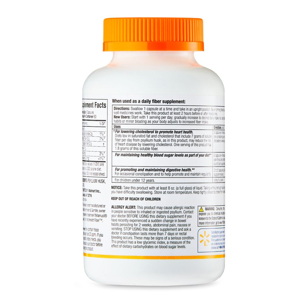 Equate Daily Fiber, 100% Psyllium Husk Digestive Health Supplement Capsules, 300 Count