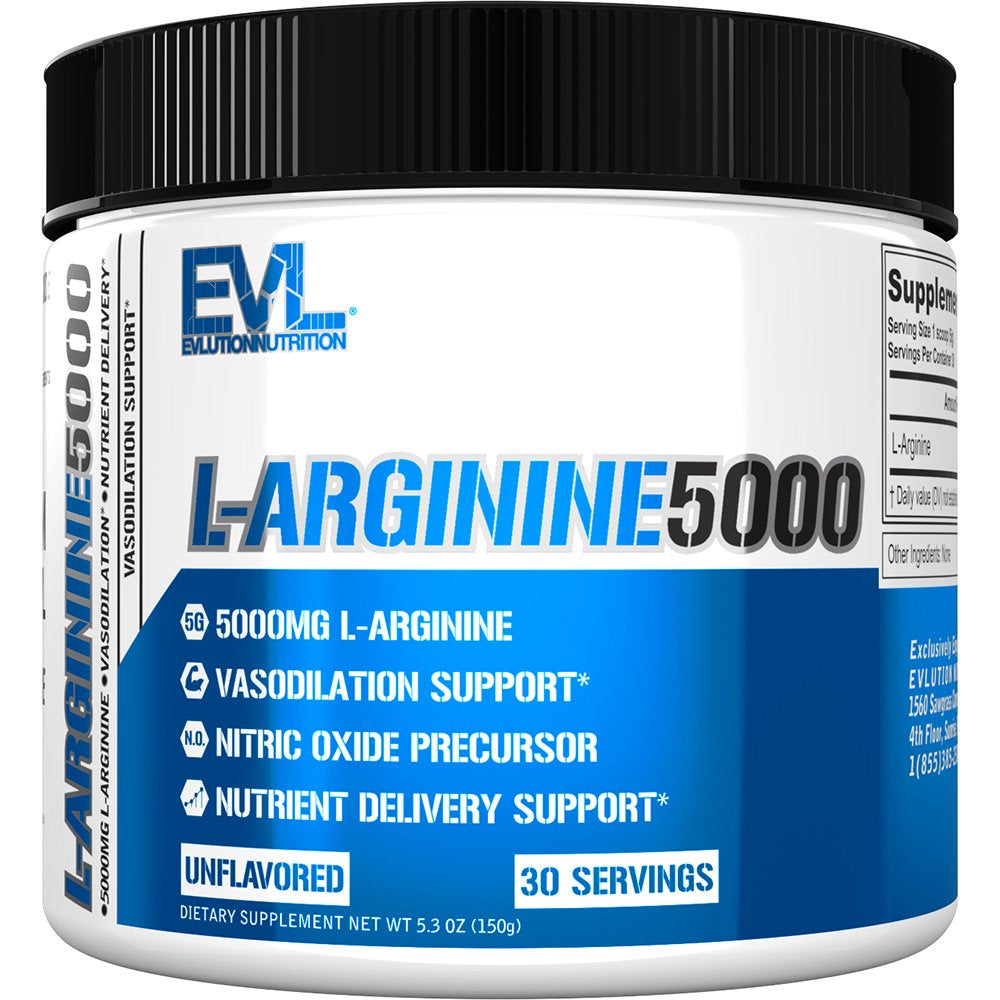 Evlution Nutrition Nitric Oxide Booster L-Arginine Supplement - High Potency Nitric Oxide Supplement with 5000Mg of L Arginine for Enhanced Pumps Energy Muscle Growth and Vascularity - Unflavored