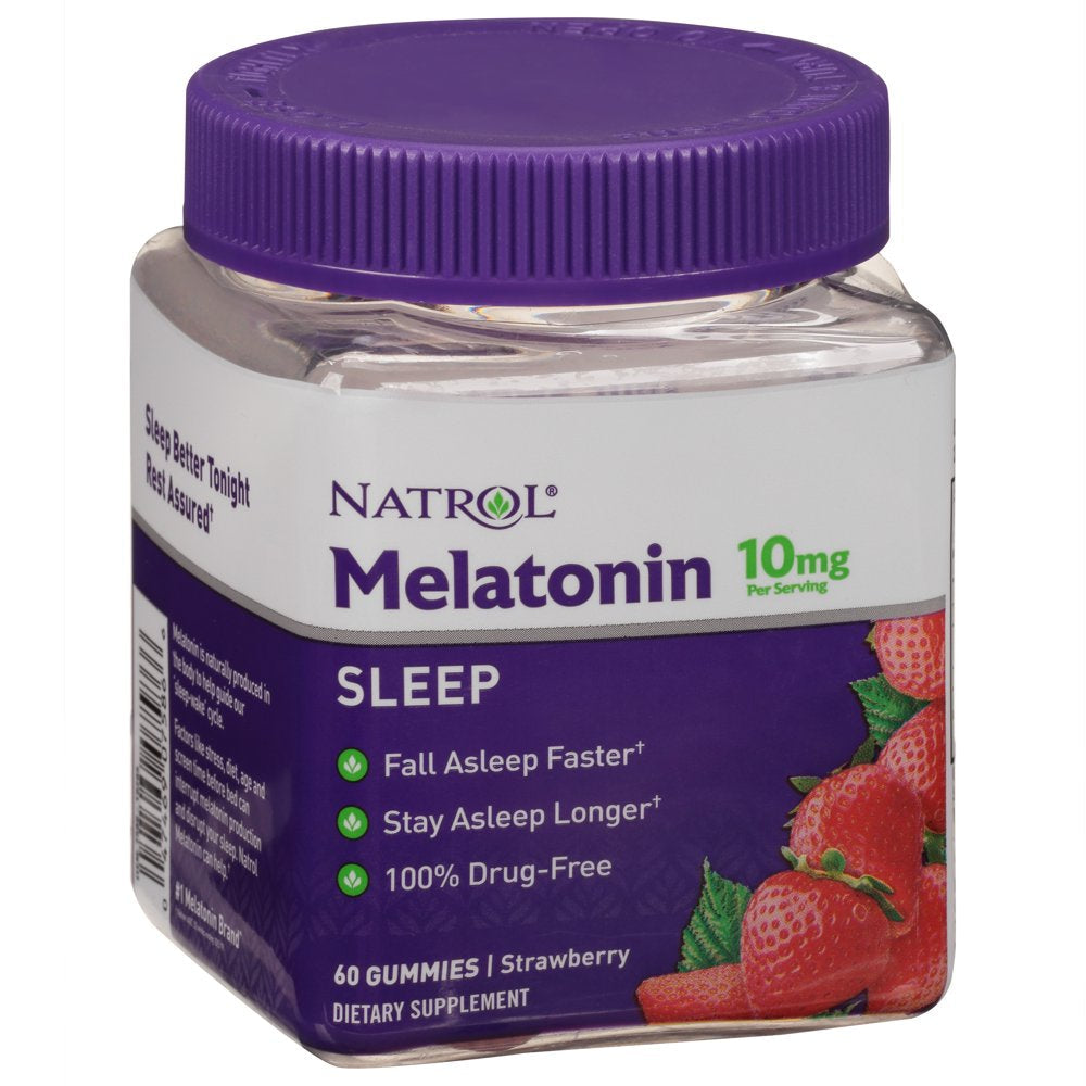 Natrol Melatonin 10Mg, Sleep Support Supplement, Strawberry Gummies, 60Ct