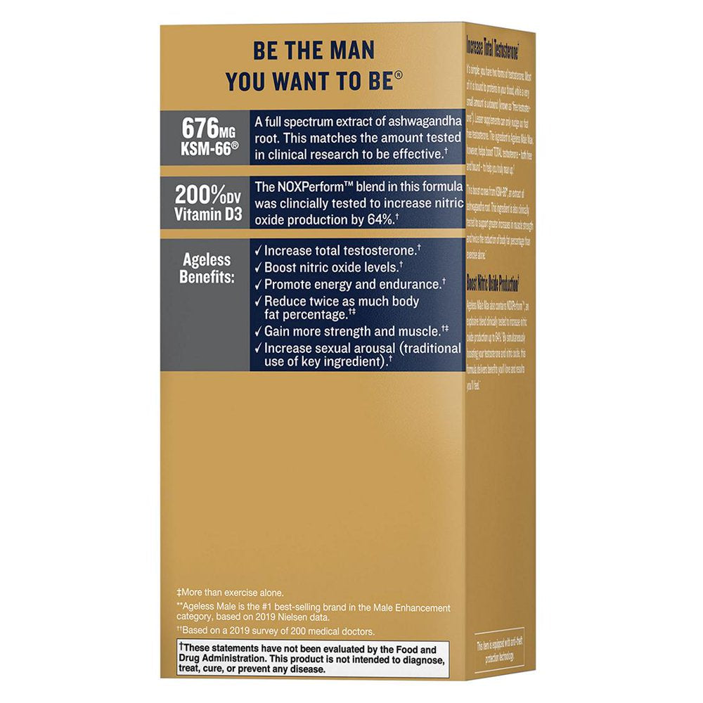 Ageless Male Max Total Testosterone and Nitric Oxide Booster - 120 Caplets