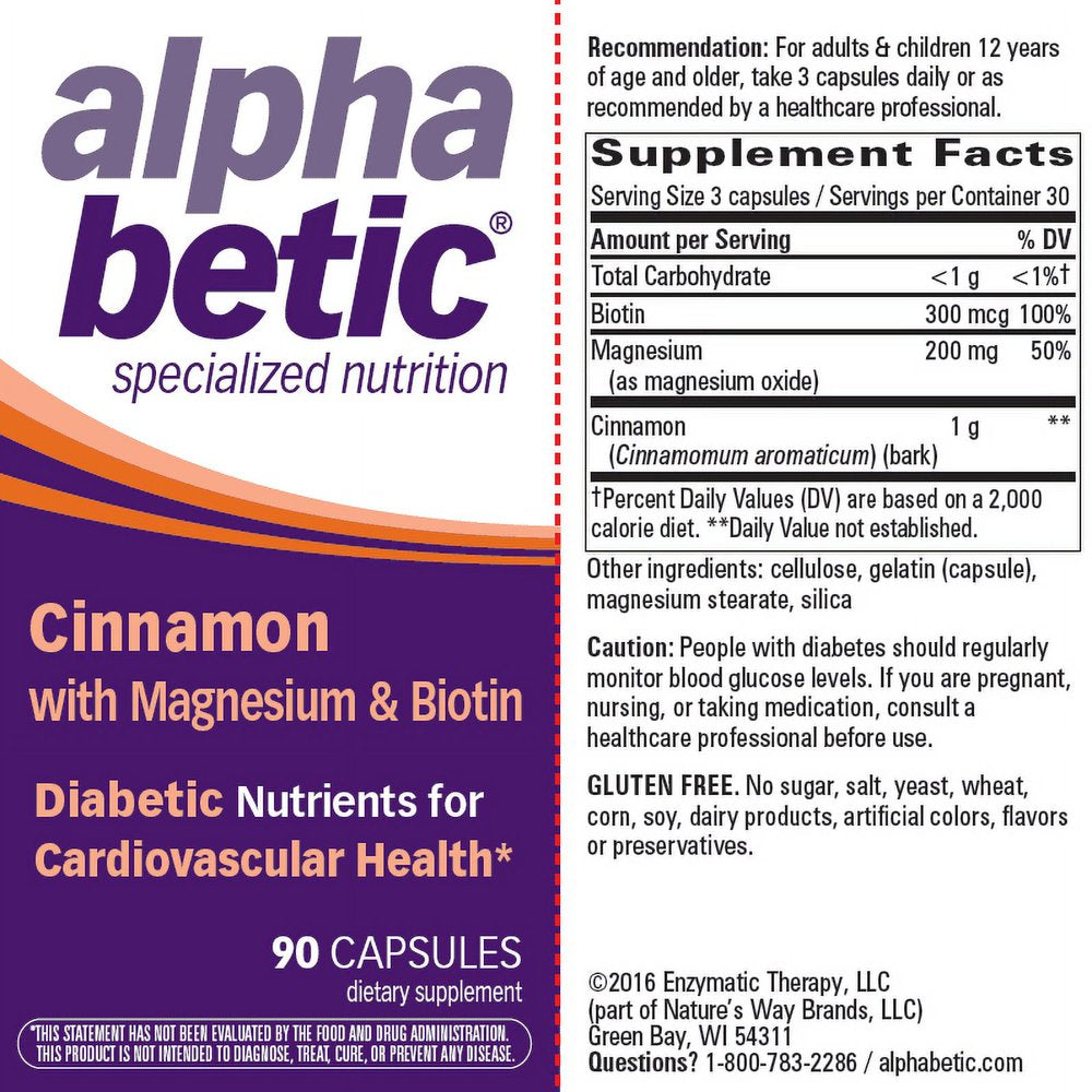 Alpha Betic Cinnamon plus Chromium & Biotin Diabetic Nutrient Capsules, 90 Ct