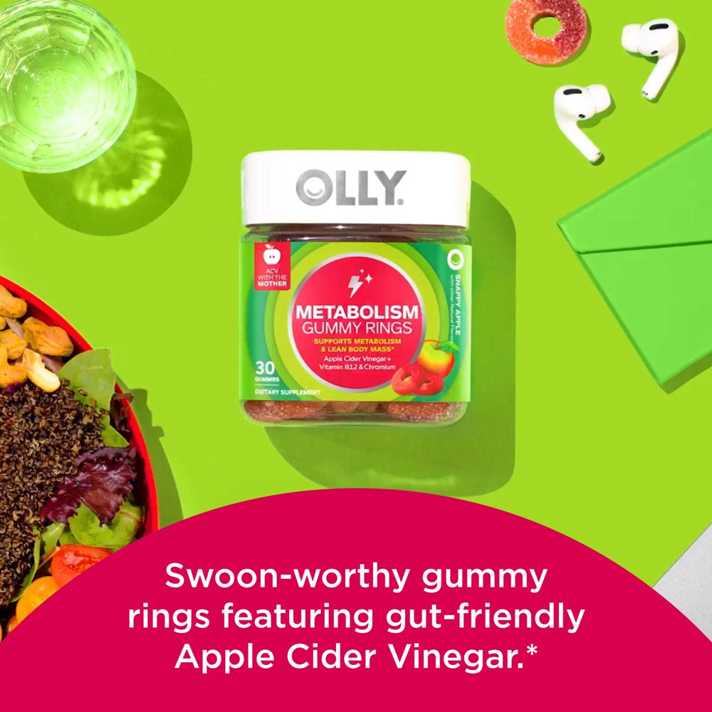OLLY Metabolism Gummy Rings, Apple Cider Vinegar, B12, Chromium, Apple Flavor, 30 Ct