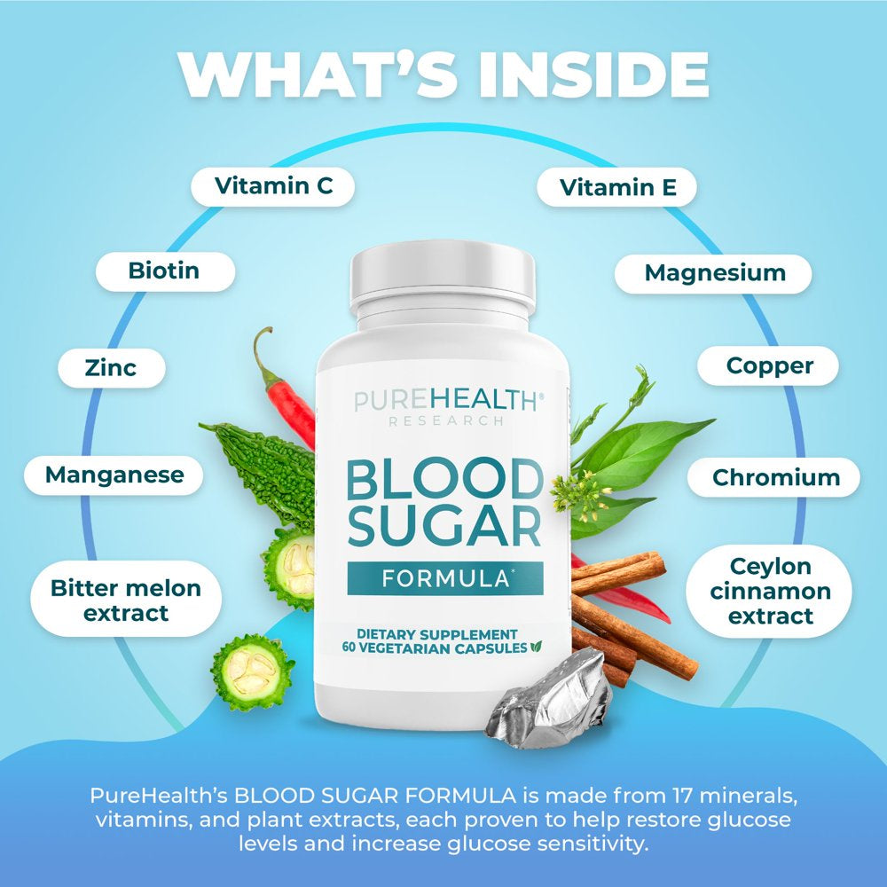 Blood Sugar Formula; Glucose Balance Supplement, Blood Sugar Support with Magnesium, and Berberine for Men & Women, Increase Energy & Focus by Purehealth Research
