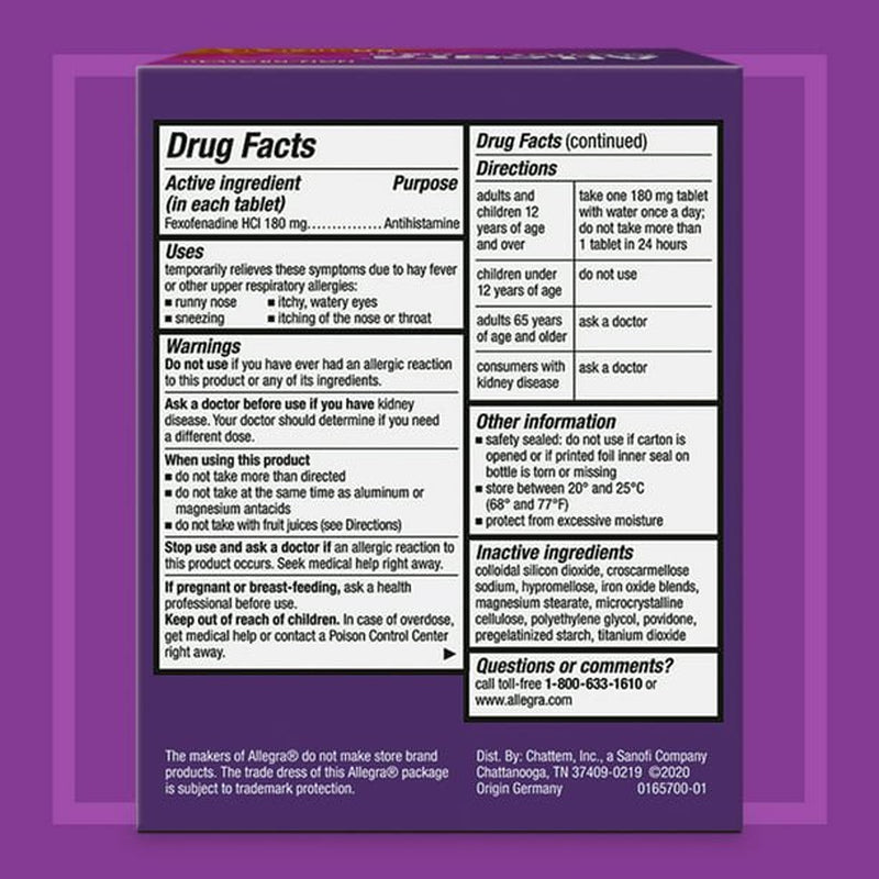 Allergy 24 HR Relief Non-Drowsy 180Mg 90 Tablets