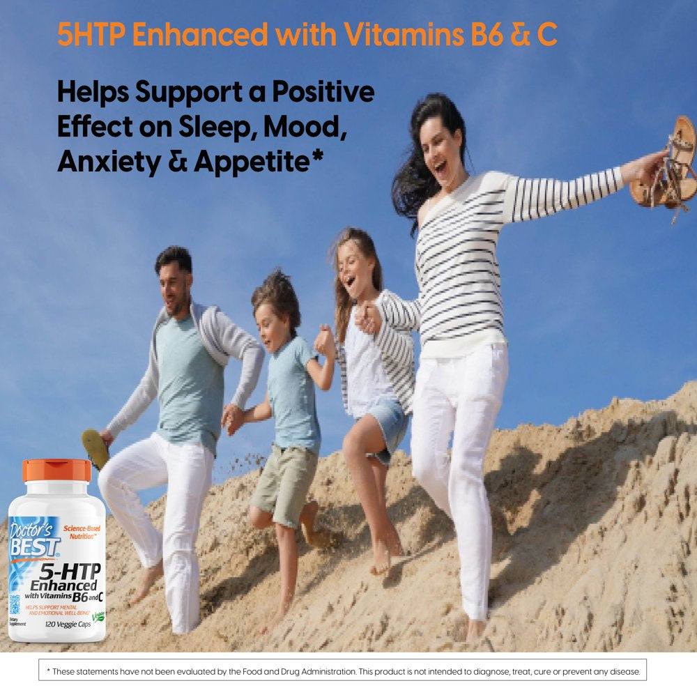 Doctor'S Best 5-HTP Enhanced with Vitamins B6 and C, Non-Gmo, Vegan, Gluten Free, Soy Free, 120 Veggie Caps