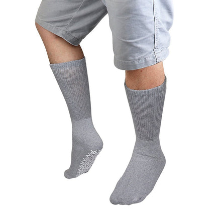 Men Women anti Slip Grip Non Skid Crew Cotton Diabetic Socks for Home Hospital 6-Pack Gray 10-13